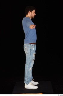 Hamza blue jeans blue sweatshirt dressed standing t poses white…